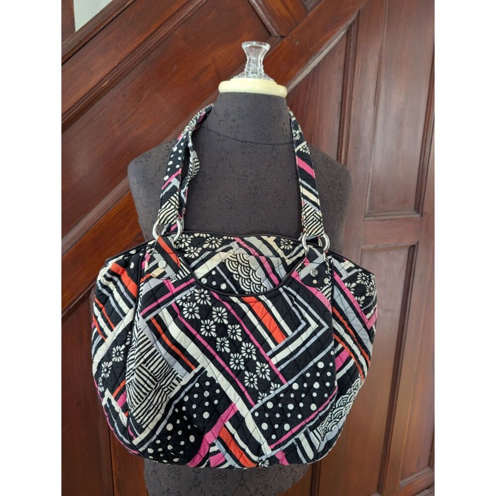 Vera Bradley Quilted Shoulder Bag Northern Stripes Geometric Black Multicolor